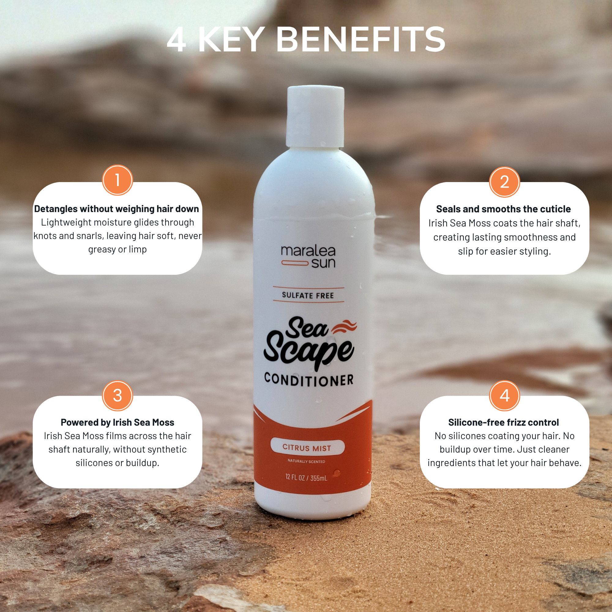 Maralea Sun Sea Scape Citrus Mist Conditioner - 4 key benefits - sulfate-free silicone-free frizz control with Irish Sea Moss