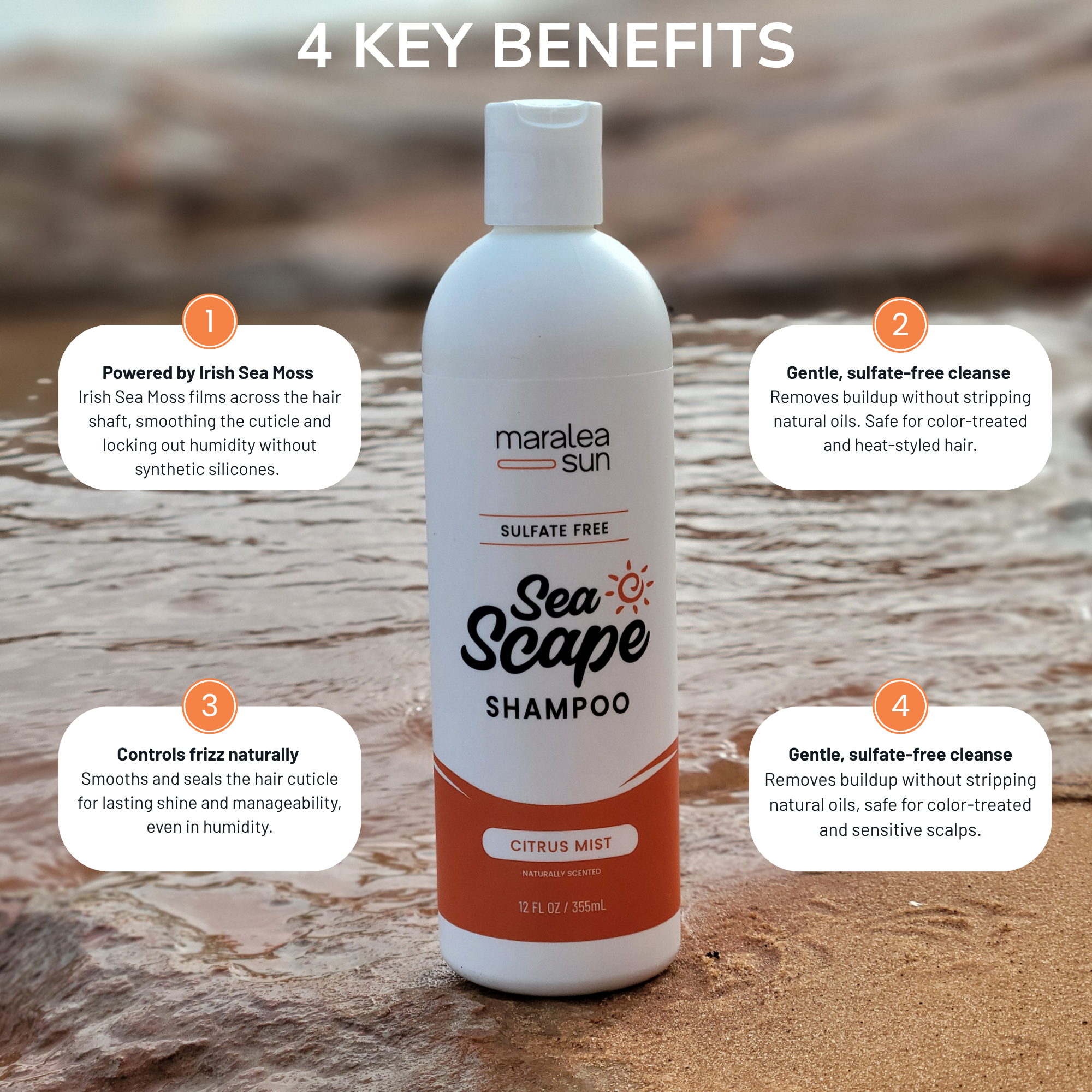 Maralea Sun Sea Scape Citrus Mist Shampoo - sulfate-free silicone-free frizz control with Irish Sea Moss