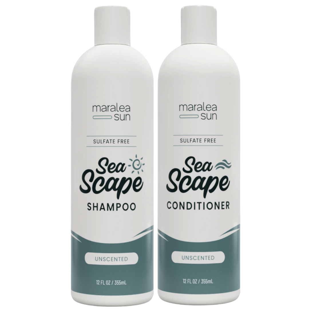 Maralea Sun Sea Scape Unscented Complete Kit - fragrance-free shampoo and conditioner bottles with Irish Sea Moss